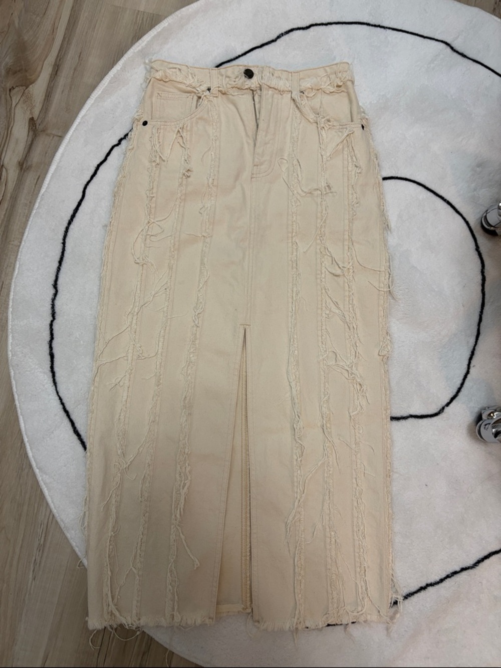 Topshop Cream Denim Midi Skirt